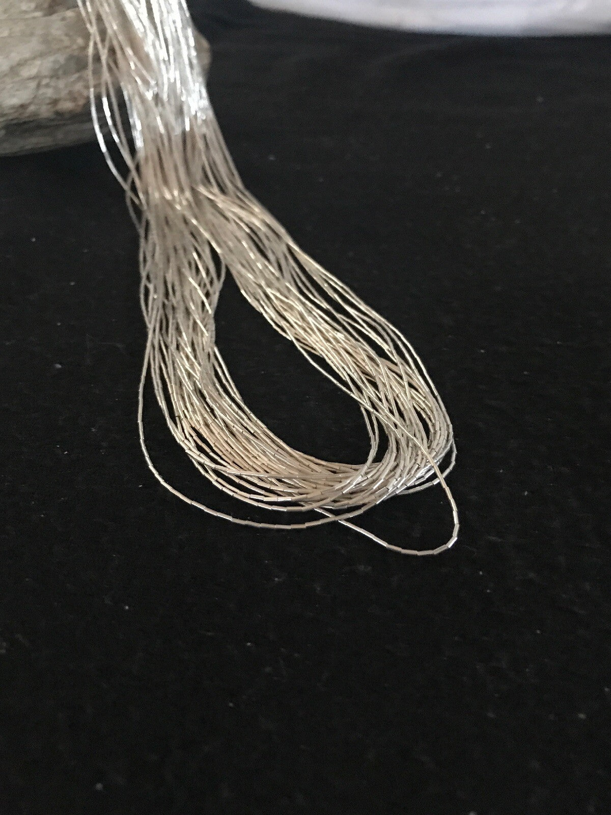 30 Strands Heishi tubes Liquid Sterling Silver Necklace 30” 19620