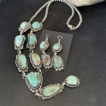 Sterling ROYSTON LARIAT Necklace 26” Women Navajo Turquoise Silver Earring 19598