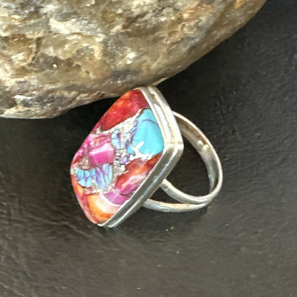 Blue Turquoise Spiny Oyster Southwestern Sterling Silver Ring Size 9 19060