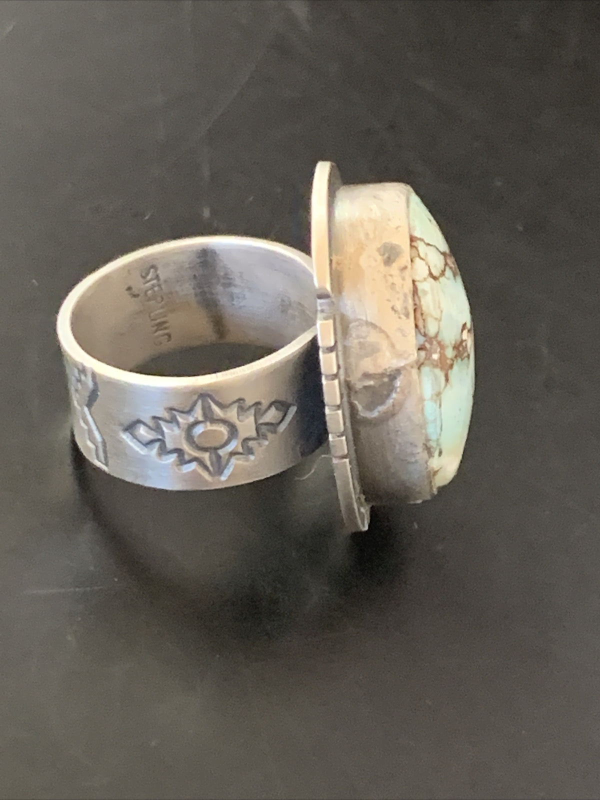 Blue Golden Hill Turquoise Navajo Sterling Silver Ring Size 6 14847
