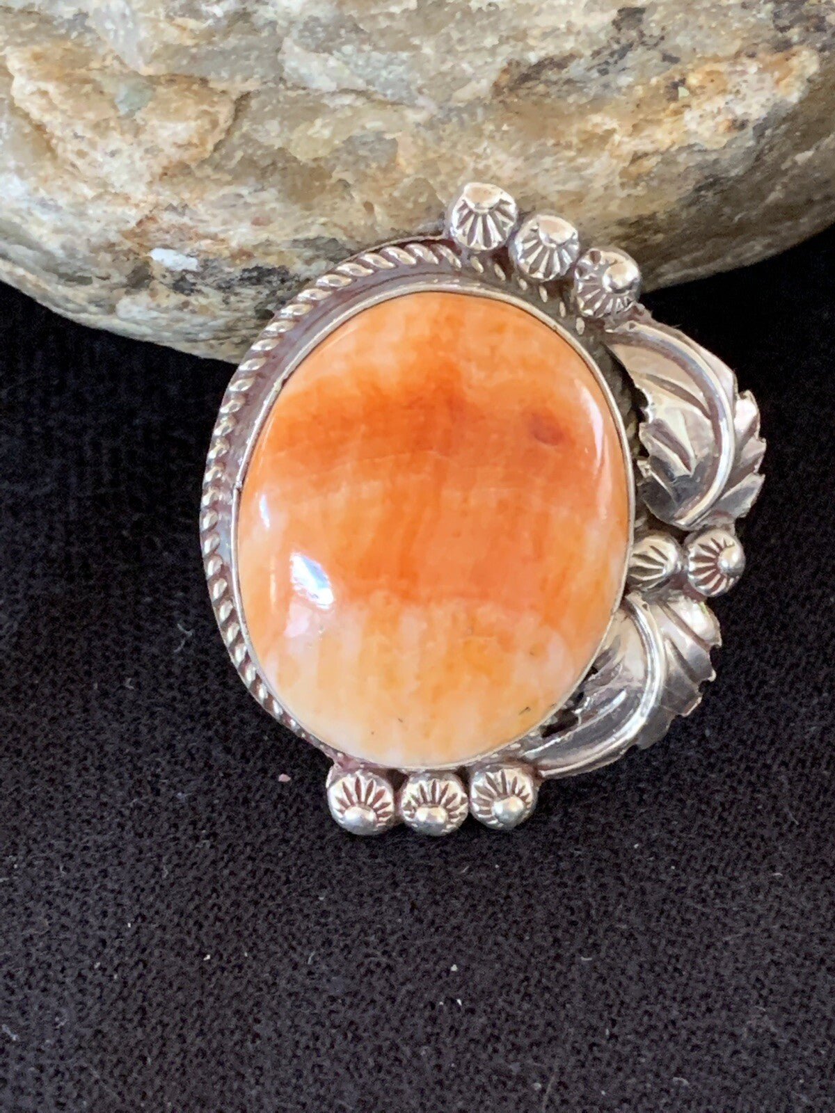 Orange Spiny Oyster Navajo Sterling Silver Ring Size 10.5 14694