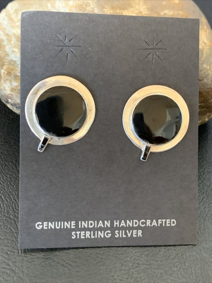 Black Onyx Navajo Sterling Silver Stud Post Earrings 0.75" 12641
