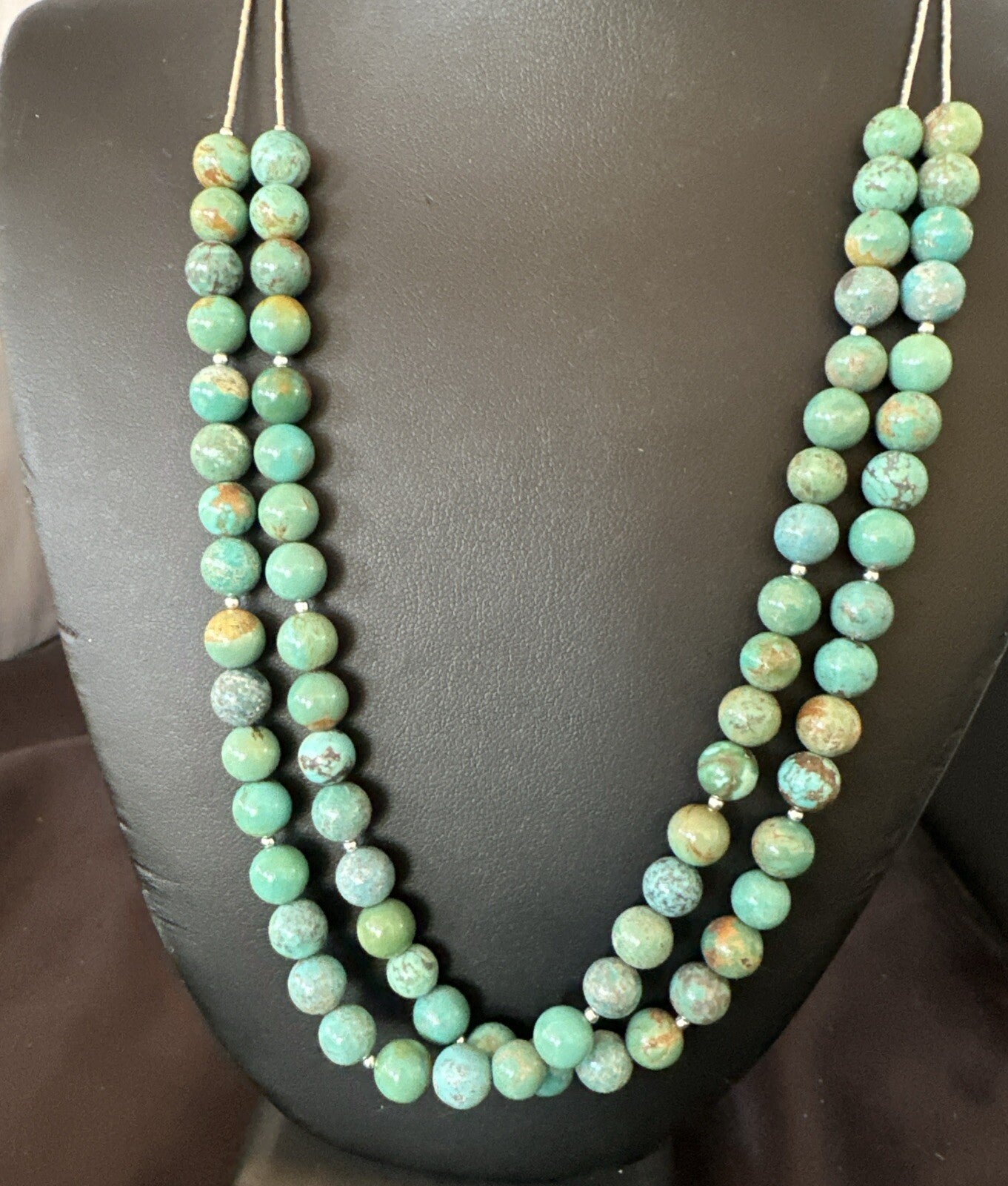 Sterling Silver Heishi Green Turquoise 2 Strands Bead Necklace 18788