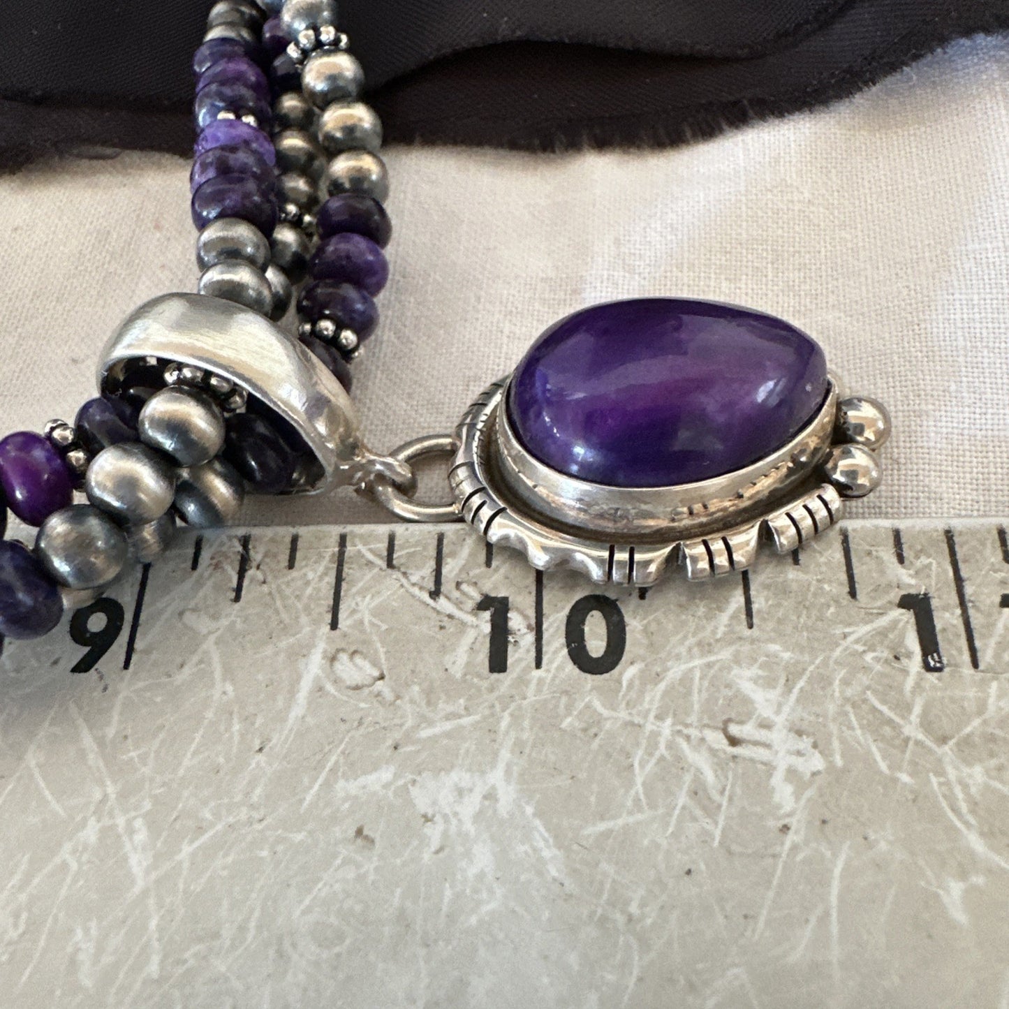 Navajo Sterling Silver 3 Strand Purple Stone Necklace Pendant 22” 19028