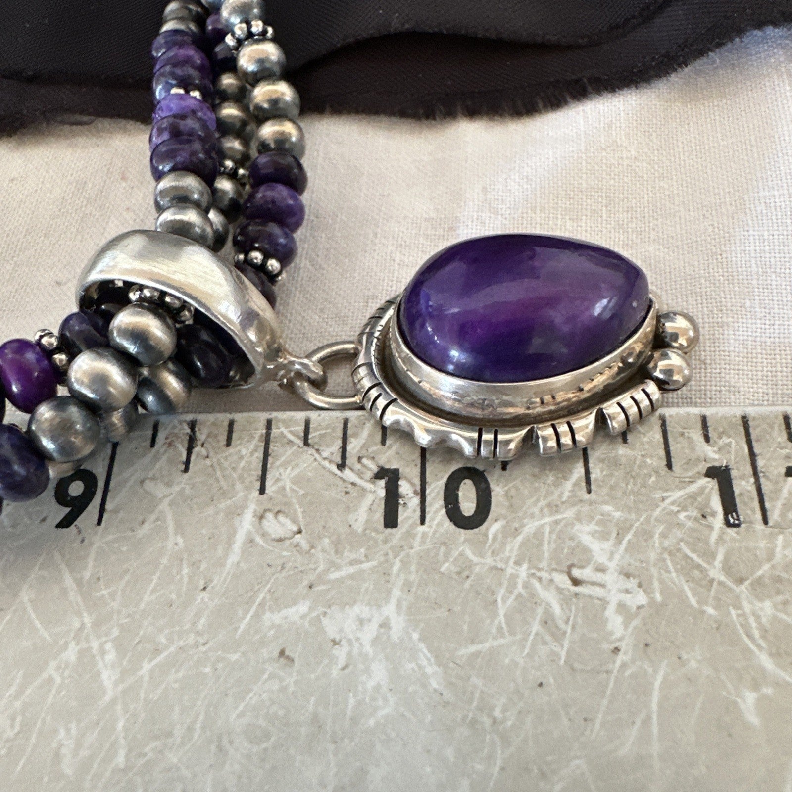 Navajo Sterling Silver 3 Strand Purple Stone Necklace Pendant 22” 19028
