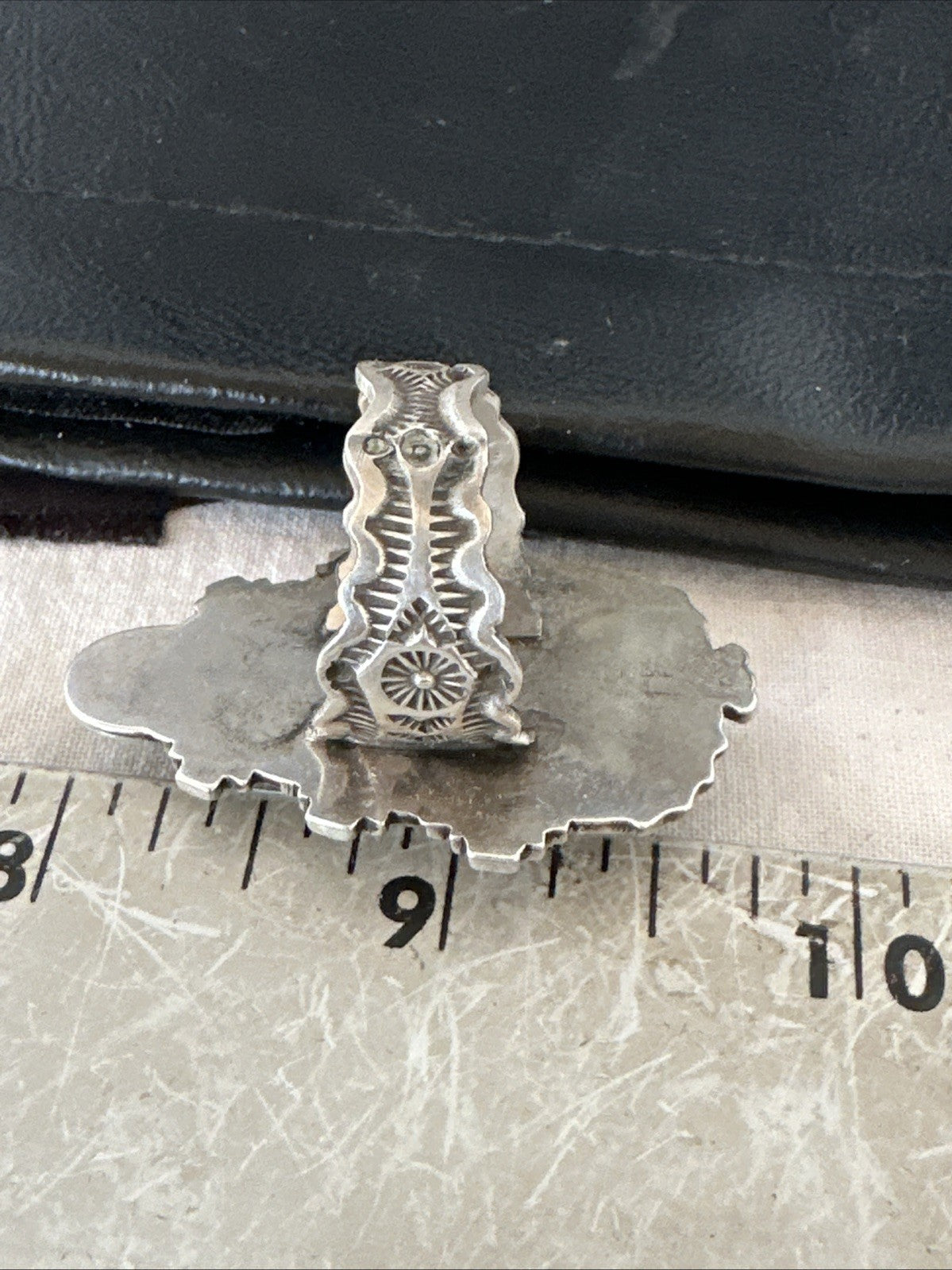 Navajo Sterling Silver Ribbon Boulder Green Turquoise Ring Size 11.5 19614