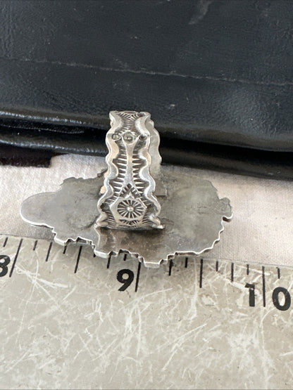 Navajo Sterling Silver Ribbon Boulder Green Turquoise Ring Size 11.5 19614
