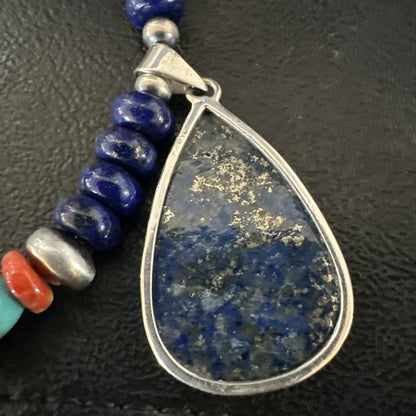 Lapis Turquoise Spiny Necklace Southwestern Sterling Silver Pendant 22” 19470