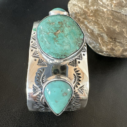 XL Mens Blue Green Turquoise Navajo Sterling Silver Cuff Bracelet 8" 19505