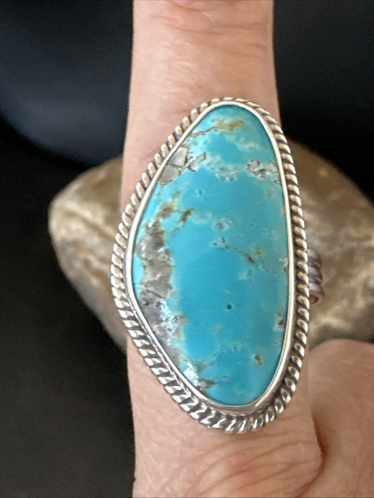 Blue Turquoise #8 Navajo Sterling Silver  Ring Size 9 18829