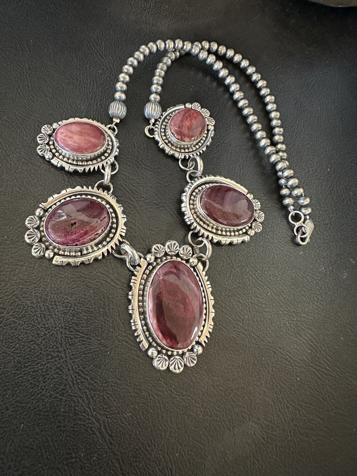 Purple Spiny Oyster Pendant Sterling Silver Choker Necklace 20" 19543