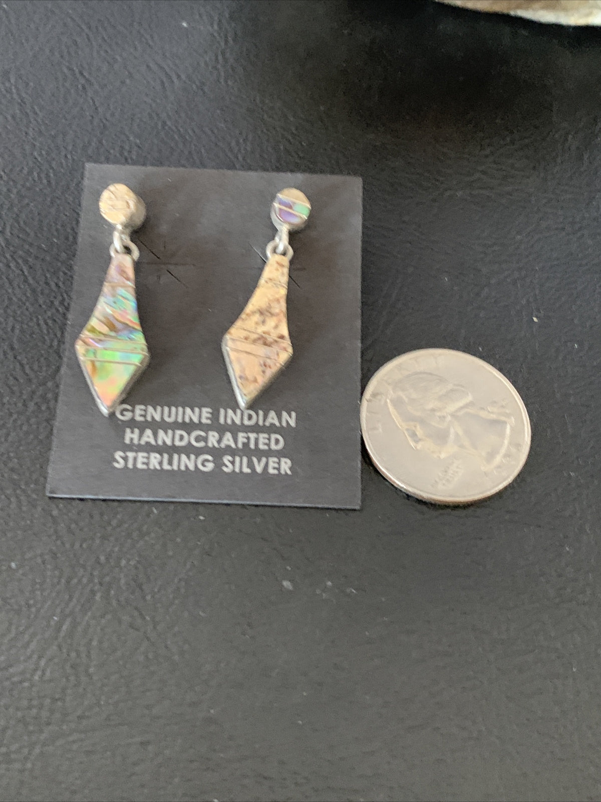 Native Pava Shell Minimalist Navajo Sterling Silver Inlay Earrings 1" 13071