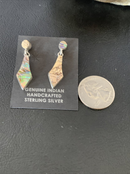 Native Pava Shell Minimalist Navajo Sterling Silver Inlay Earrings 1" 13071