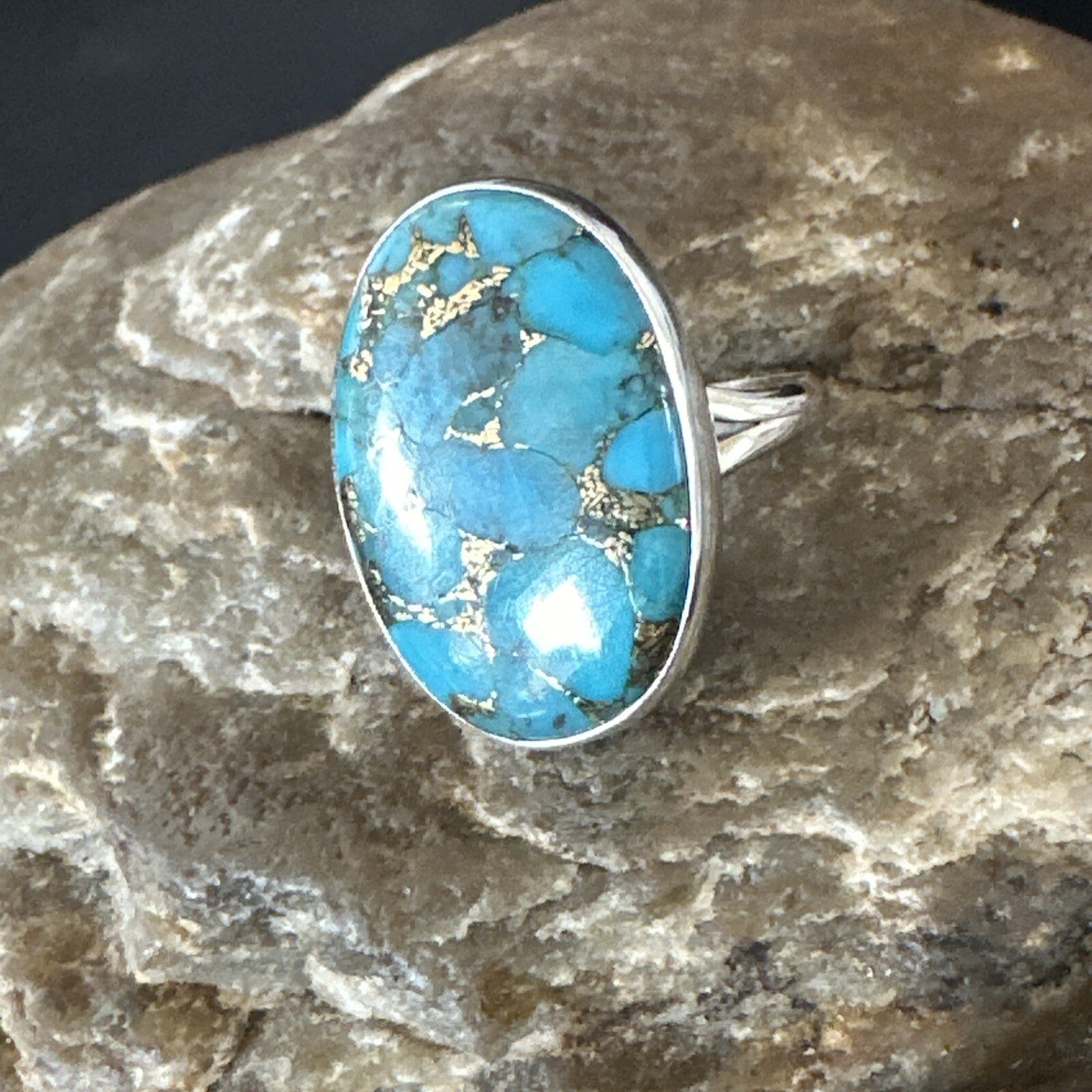 Mohave Native Navajo Sterling Silver Blue Turquoise Ring Sz 8 18243