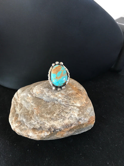 Blue Turquoise #8 Navajo Indian Sterling Silver Ring Size 5.5 3531