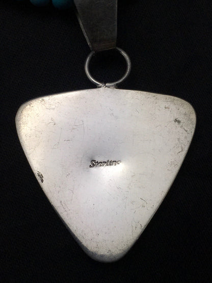 Blue Turquoise Pendant Navajo Sterling Silver Necklace 21" 4277