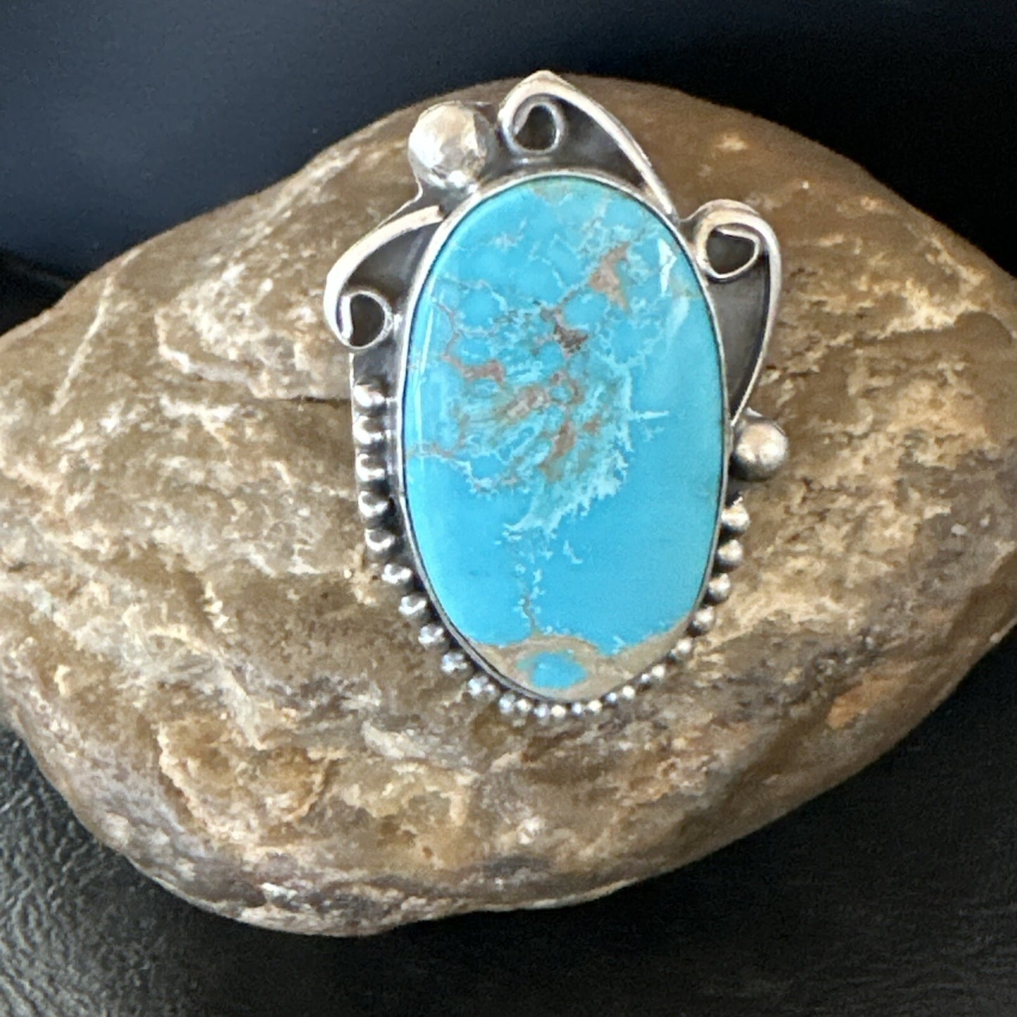 Blue Kingman Turquoise Navajo Sterling Silver Ring Size 11 18797