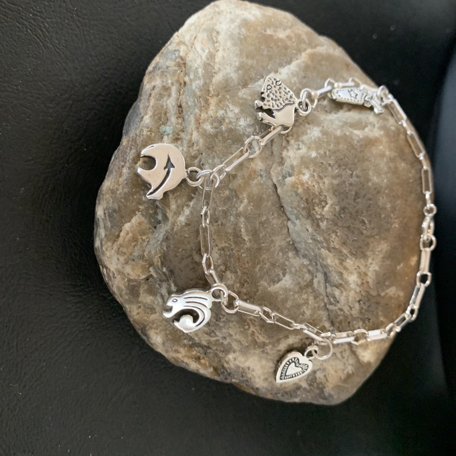 Kokopelli Different Charms Navajo Sterling Silver Link Bracelet 7.5" 1464