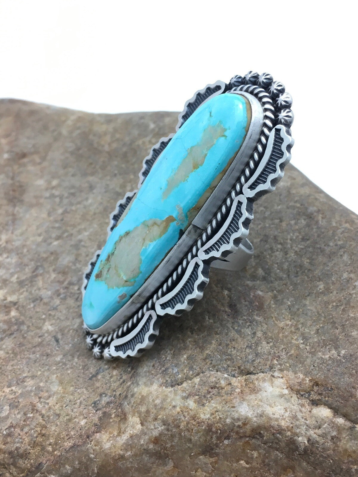Blue Royston Turquoise Navajo Indian Sterling Silver Ring Size 9 3105