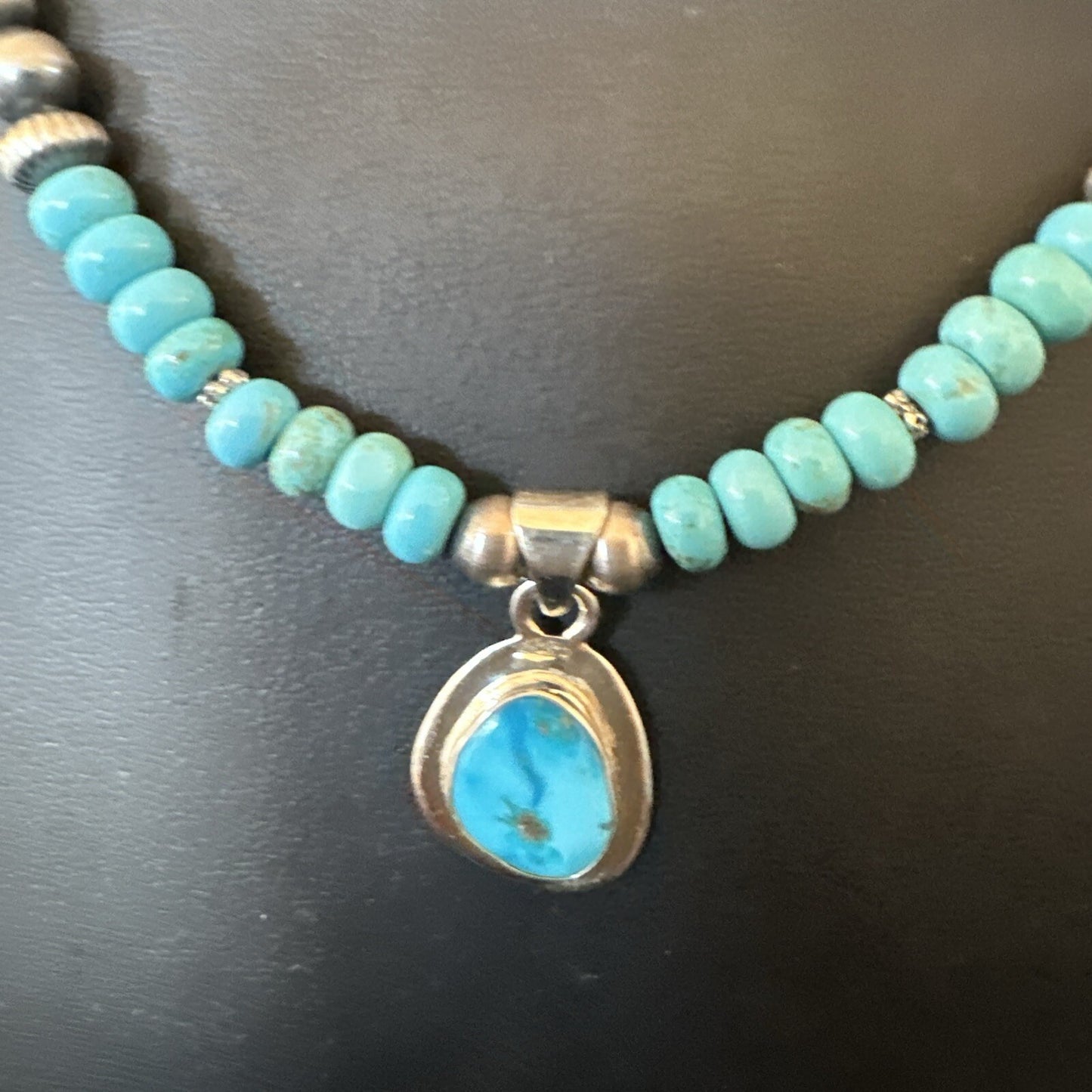 WoMens Blue Kingman Turquoise Pendant Navajo Sterling Silver Necklace 21" 18417