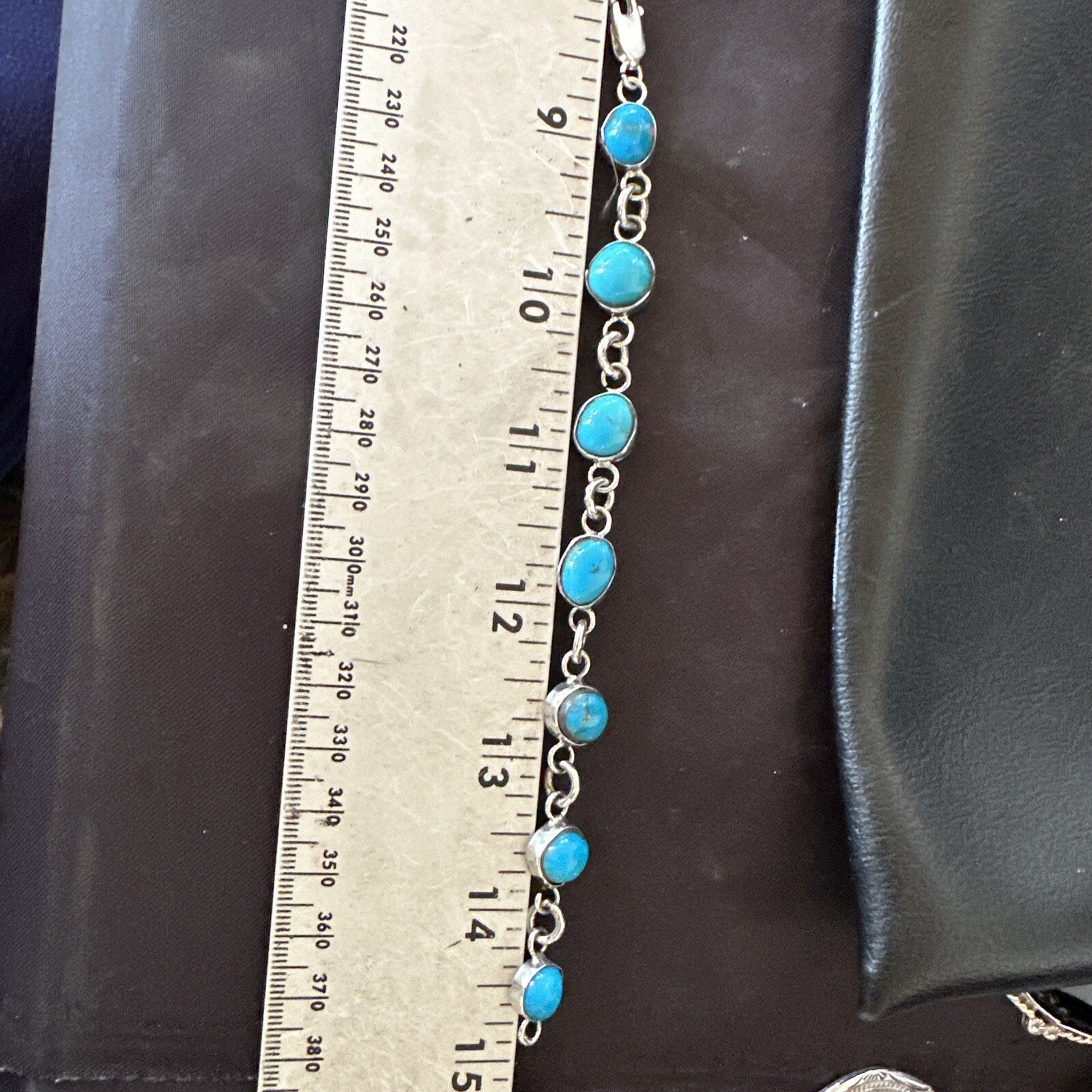 Blue Kingman Turquoise Navajo Sterling Silver Link Bracelet 7” 18299