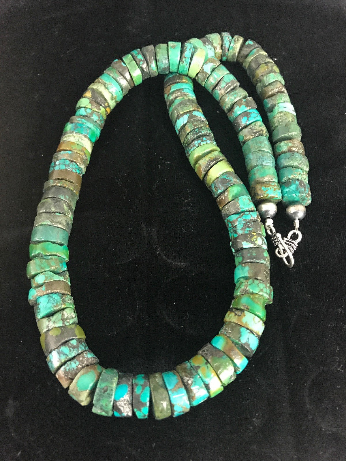 Turquoise 12 mm Heishi Bead Navajo Pearls Sterling Silver Necklace 3406