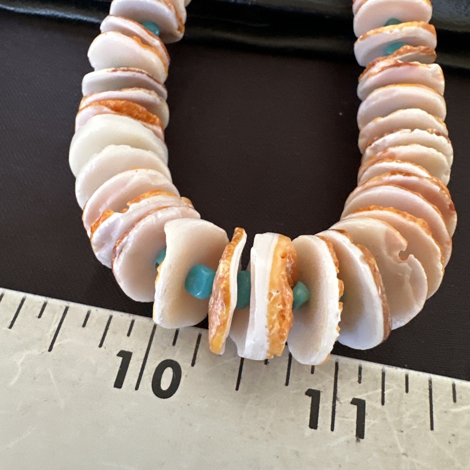 Blue Turquoise Orange Spiny Oyster Santo Domingo Necklace 30” 17754