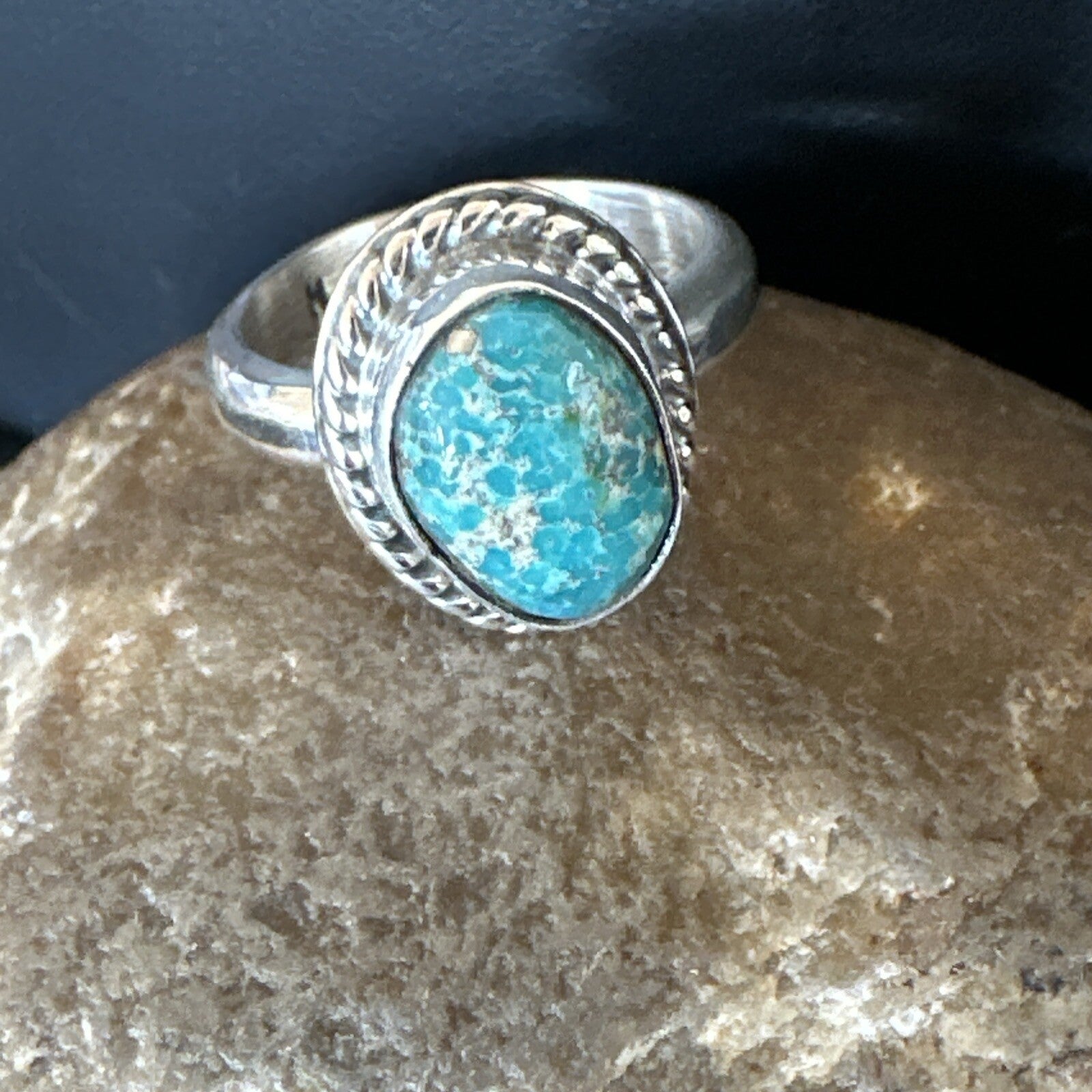 Womens Blue Sonoran Turquoise Navajo Sterling Silver Ring Size 8.5 18002