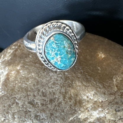 Womens Blue Sonoran Turquoise Navajo Sterling Silver Ring Size 8.5 18002