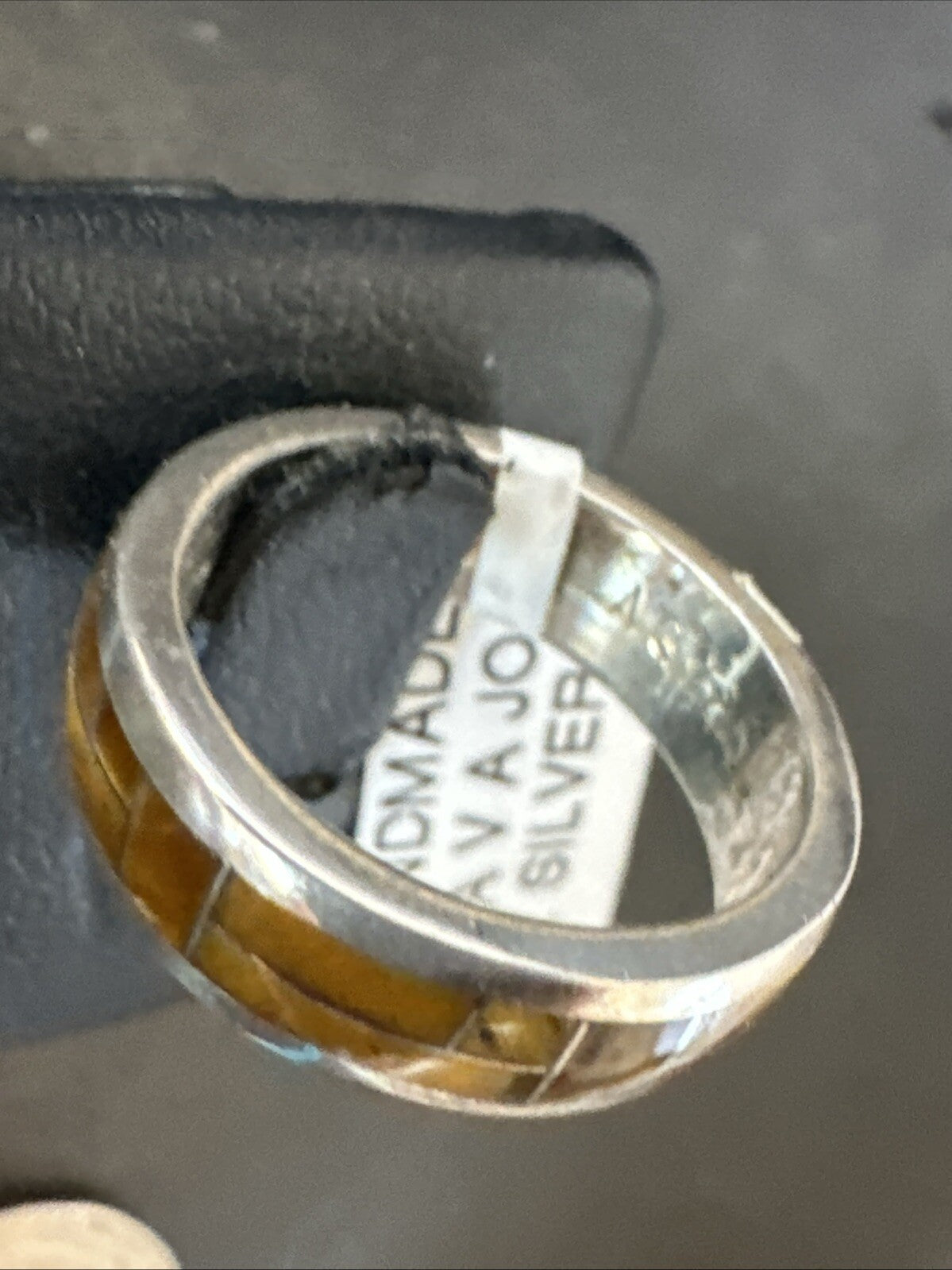 Women Coffee Tigers Eye Navajo Sterling Silver Inlay Ring Size 6.5 18703