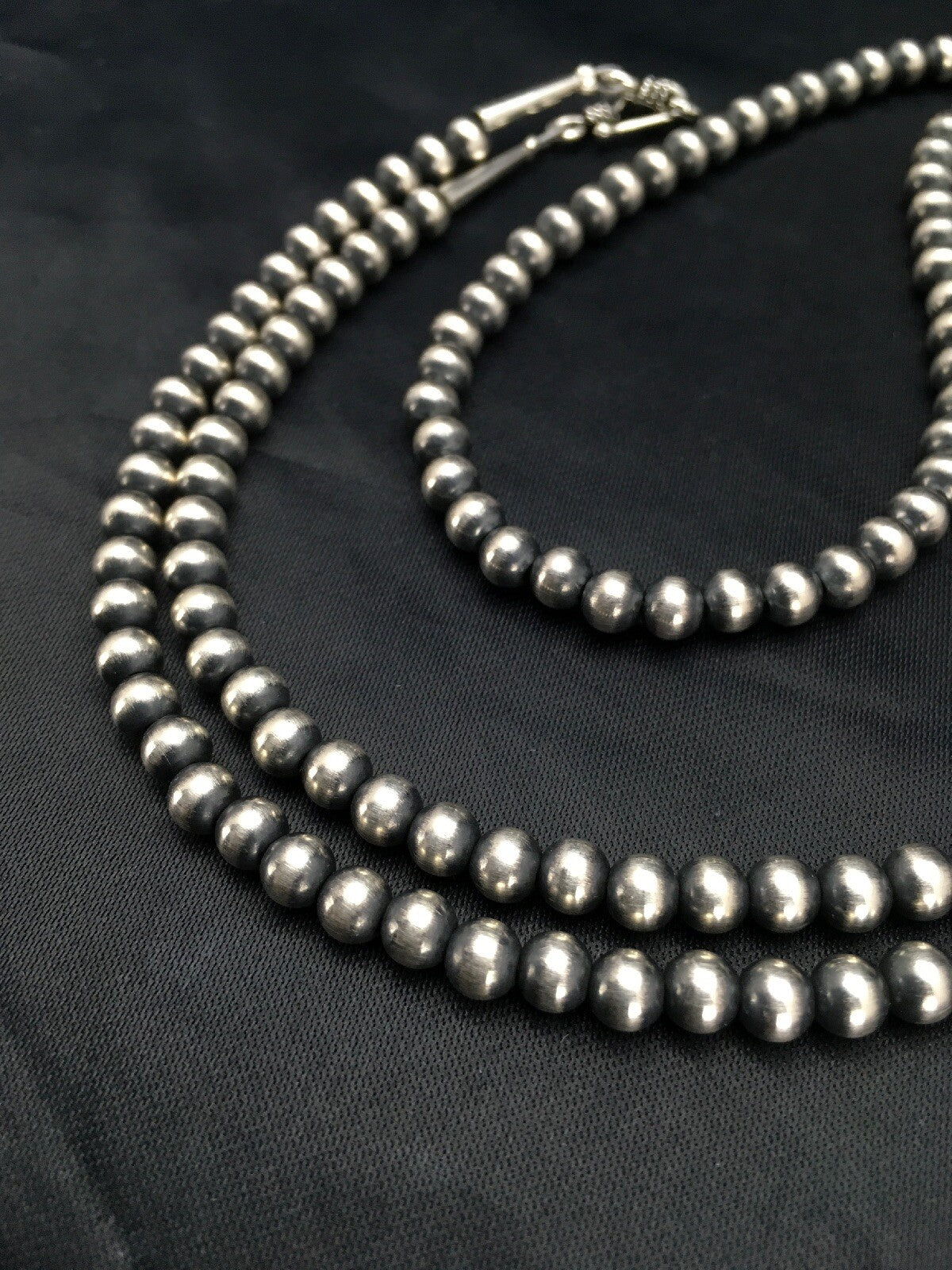 Native American 5mm Sterling Silver Beads Navajo 30" Single Strand Necklace