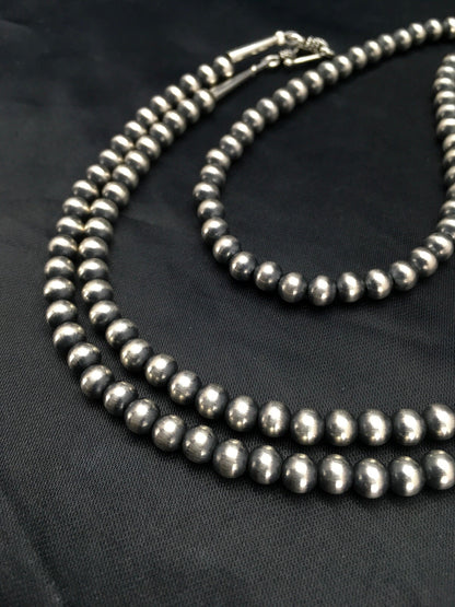 Native American 5mm Sterling Silver Beads Navajo 30" Single Strand Necklace