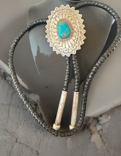 XXL Mens Blue Kingman Turquoise Navajo Sterling Silver Bolo Tie 4" 18689