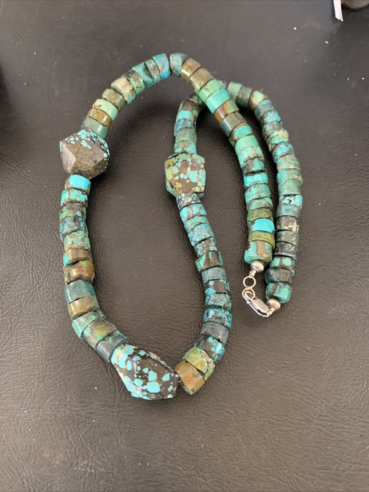 Men Chunky Spiderweb Turquoise Heishi Navajo Sterling Silver Necklace 21” 124505