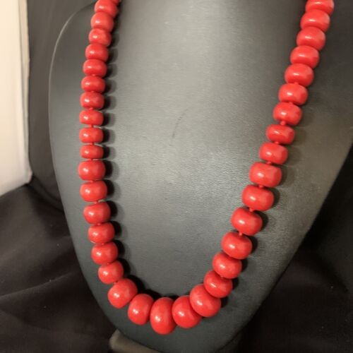 Navajo Graduated Bamboo Coral Strand Necklace Sterling Silver 23" 13521
