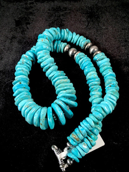 Native American Navajo Blue Turquoise Sterling Silver Necklace 21" 10078