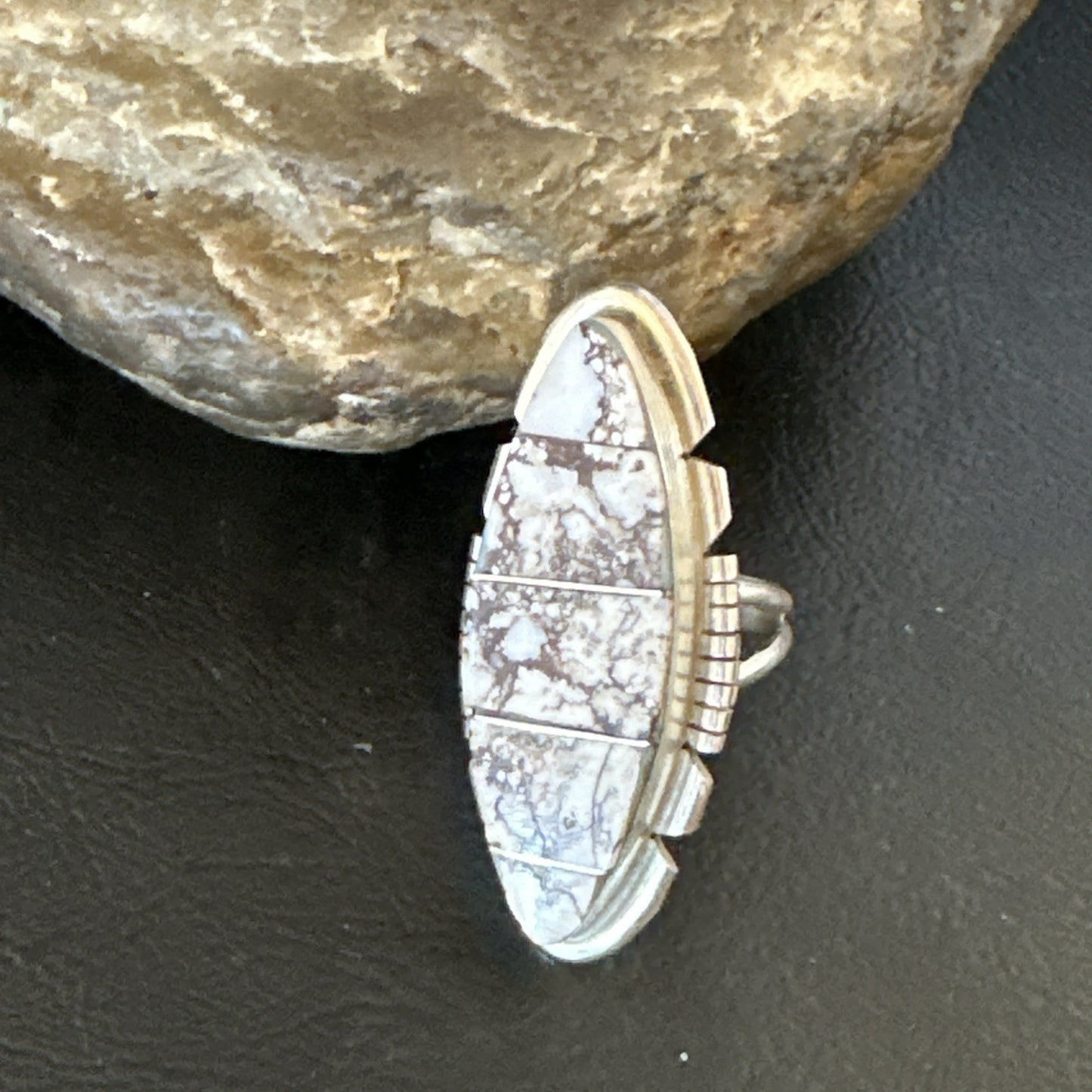 Mens Womens Wild Horse Turquoise Inlay Navajo Sterling Silver Ring Sz 9 19110