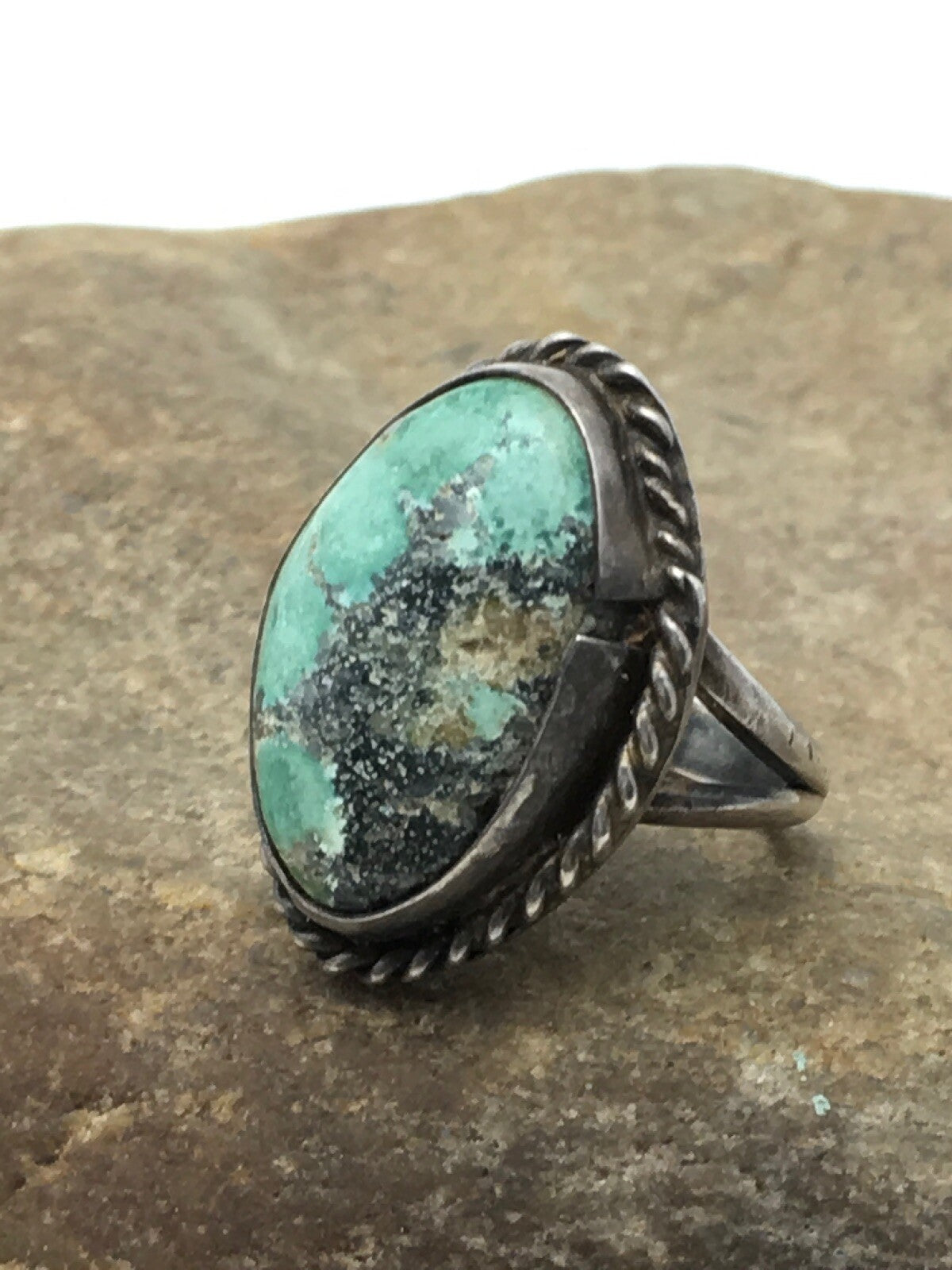 Native Blue Turquoise Navajo Sterling Silver Old Pawn Ring Sz 4.25 4408