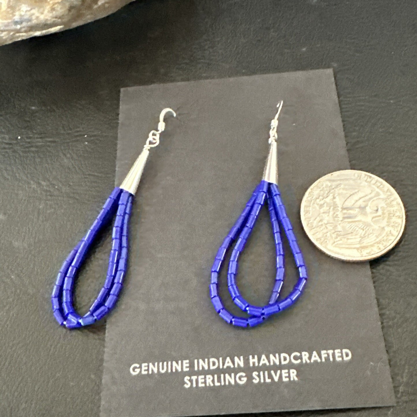 Blue Lapis 2S Heishi Liquid Sterling Silver Dangle Earrings 17888