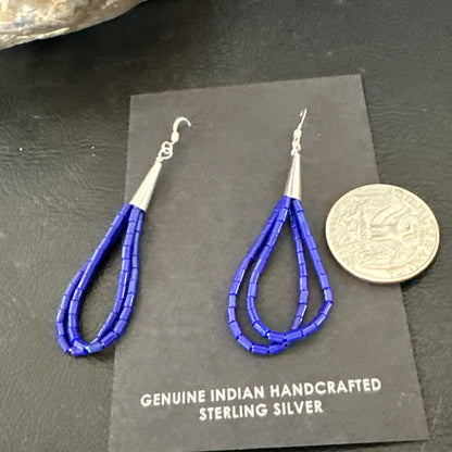 Blue Lapis 2S Heishi Liquid Sterling Silver Dangle Earrings 17888