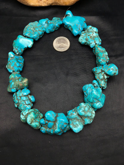 Native American Indian Blue Turquoise Nugget Free Form Bead Strand 03153