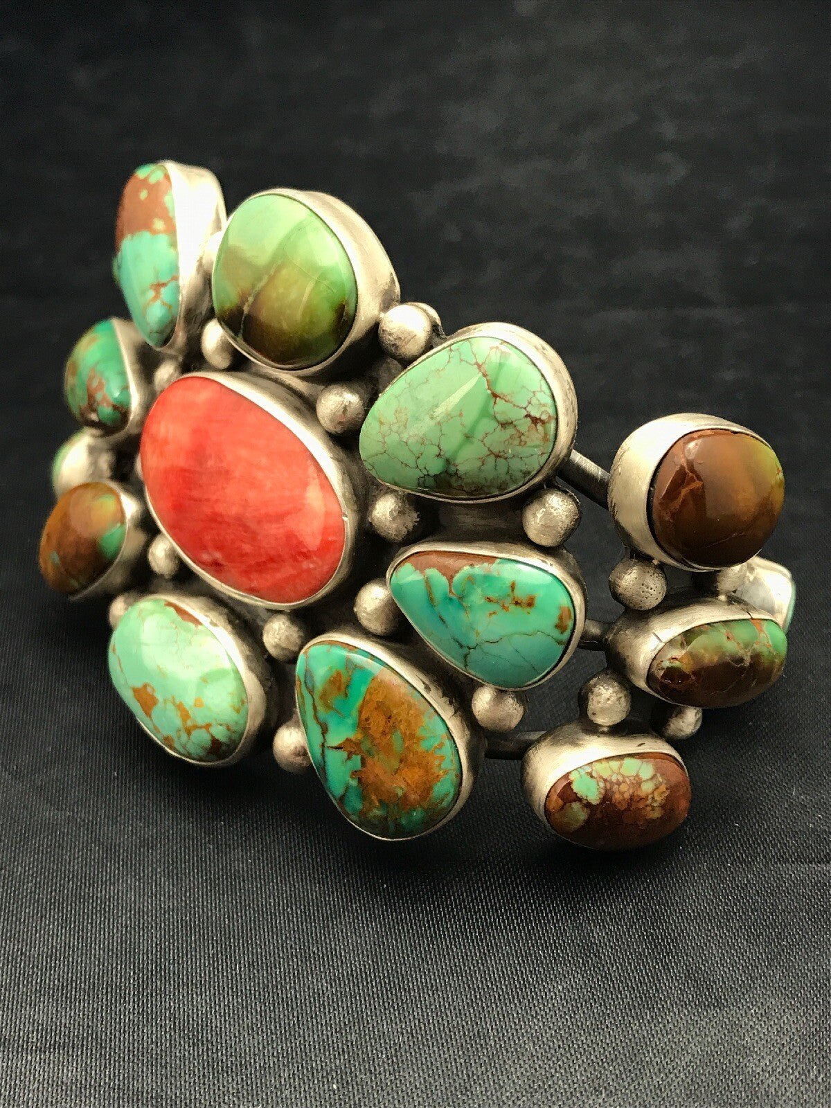 Royston Turquoise & Red Spiny Oyster Navajo Sterling Silver Bracelet 01052