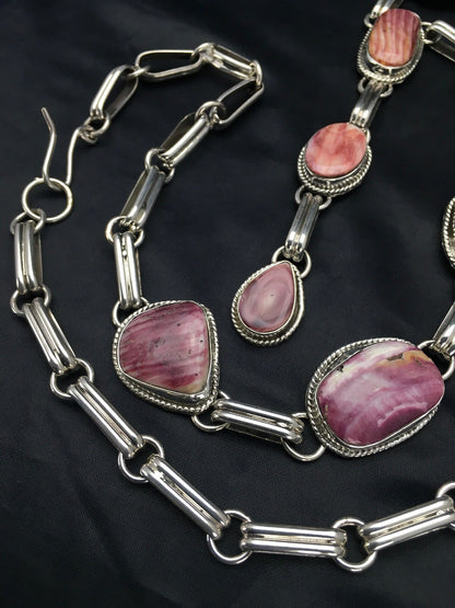 Native LARIAT Purple Spiny Oyster Necklace Navajo Sterling Silver 02793