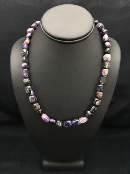 Purple Charoite Navajo Sterling Silver Beads Necklace 02700
