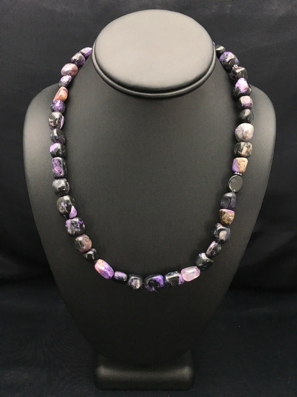 Purple Charoite Navajo Beads Necklace | Sterling Silver | Authentic Native American Handmade | 02700