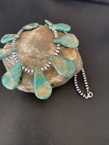 Navajo Pearls Royston Turquoise Teardrop Necklace Sterling Silver 12003