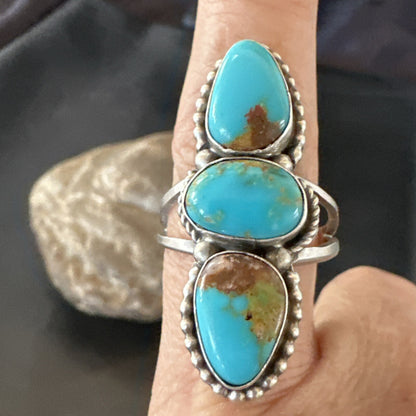 Navajo Sterling Silver Cluster Blue Turquoise Ring Sz 10 18574