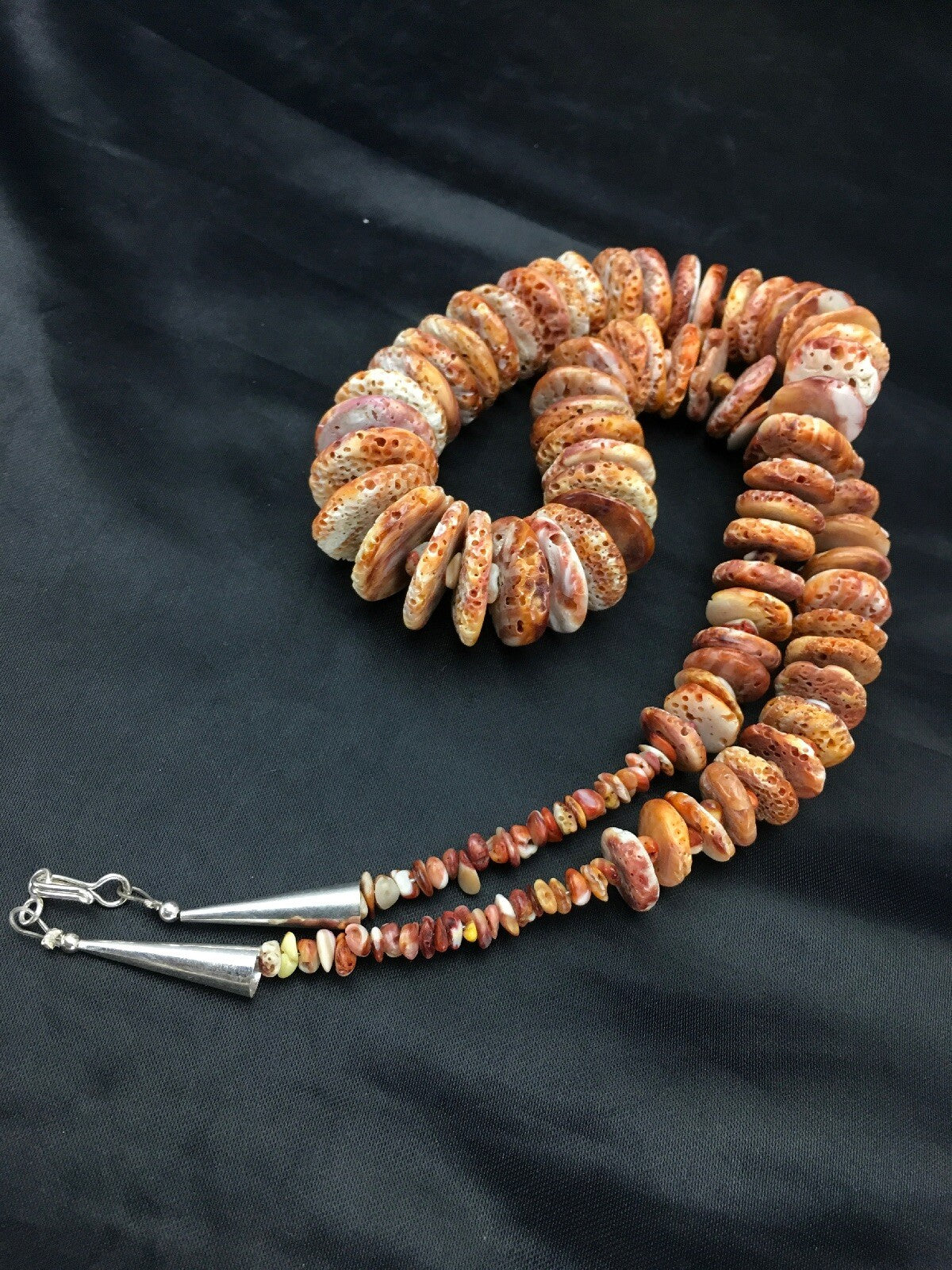 Orange Spiny Oyster Navajo Indian Sterling Silver Necklace 02909