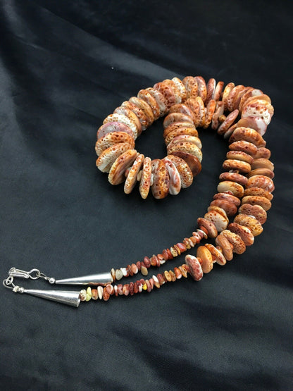 Orange Spiny Oyster Navajo Indian Sterling Silver Necklace 02909