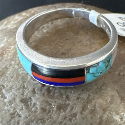 MultiColor Navajo Sterling Turquoise Spiny Oyster Inlay Ring Sz 6.5 18709